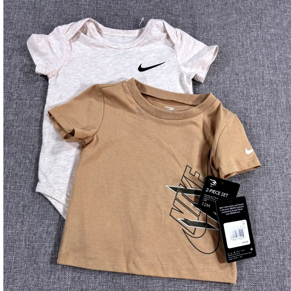 Nike 2-Piece Set 3BRAND Graphic Tee and Bodysuit Hemp Oatmeal Baby Boys Size 12M